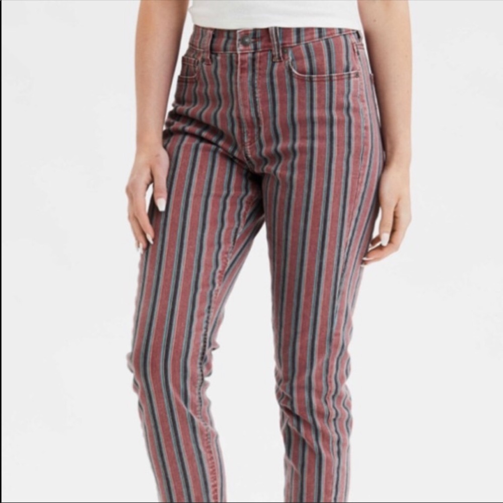 American Eagle Stripe Mom Jeans Red Stretch